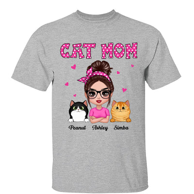 Colorful Polka Dot Pattern Doll Cat Mom Personalized Shirt
