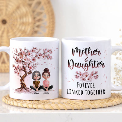 Mom And Daughters Under 3D Effect Blossom Tree Personalized Mug, Heartfelt Gift For Mom, Daughter