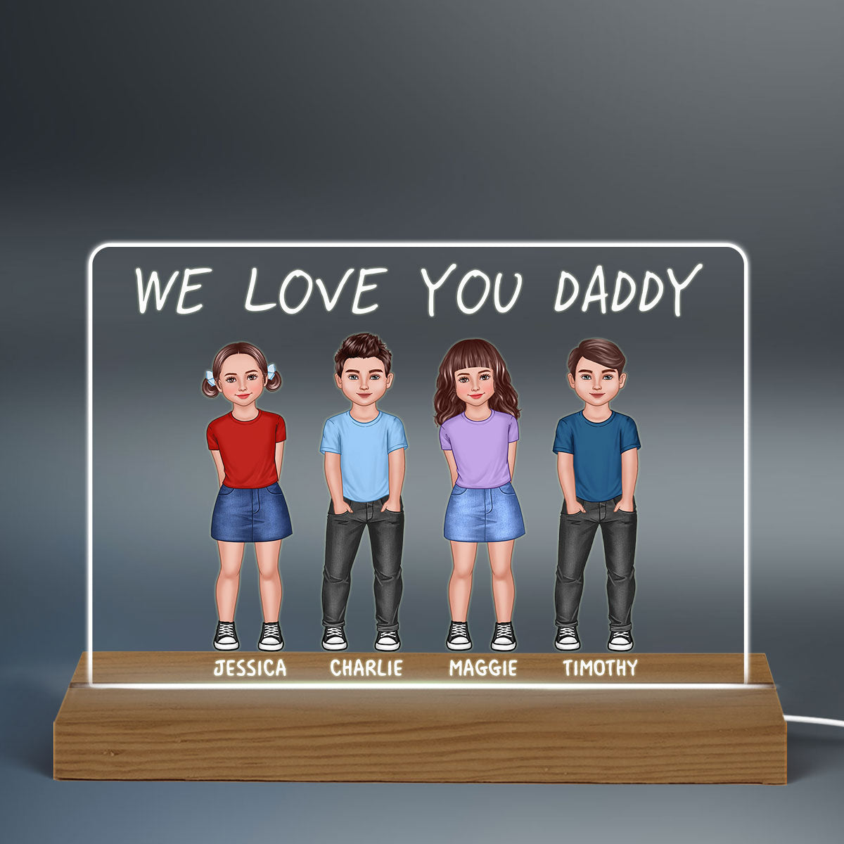 We Love You Daddy Grandpa Standing Front View Kids Personalized Warm Custom Shape LED Night Light
