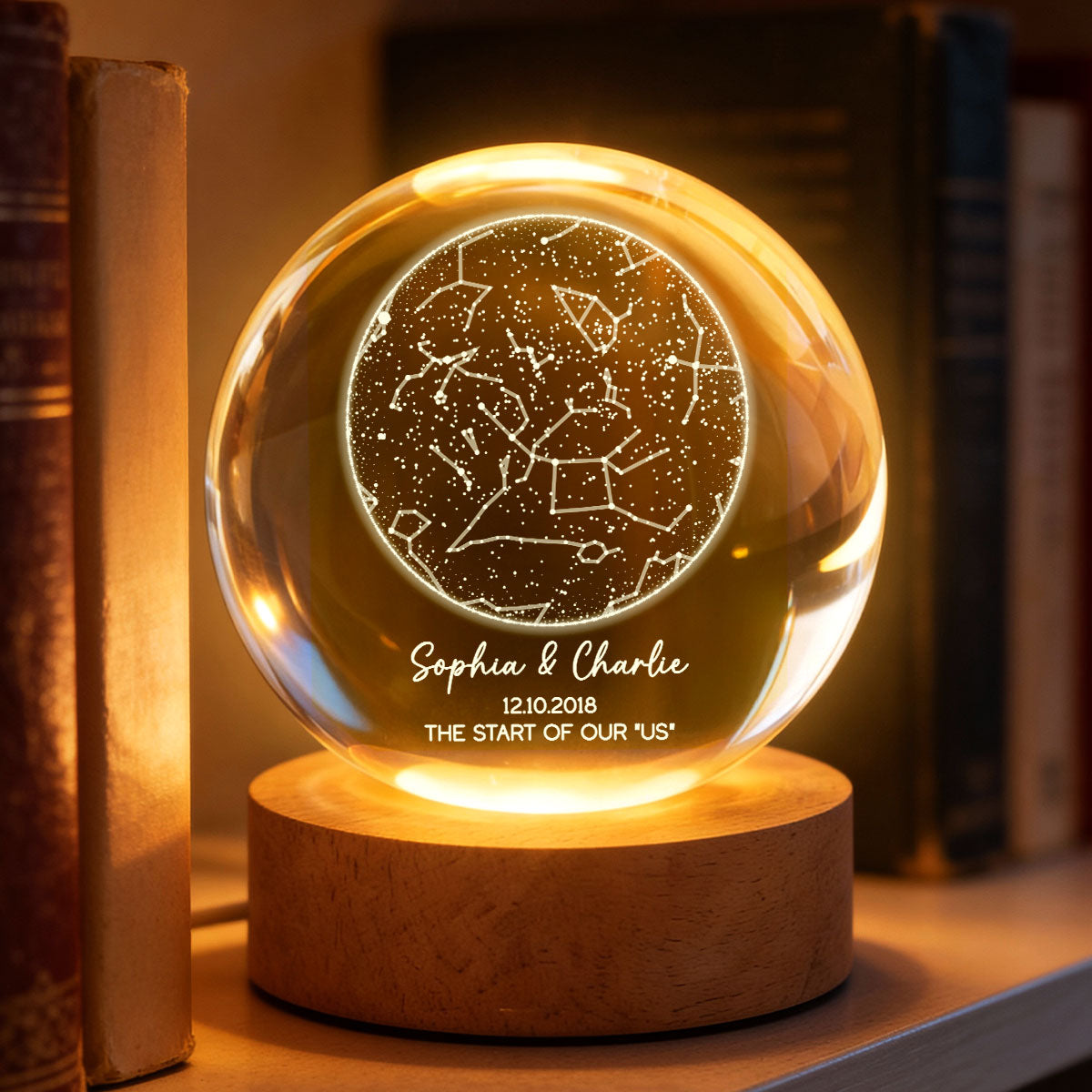 Custom Star Map by Date - Personalized Crystal Ball Night Light - Heartfelt Anniversary Gift, Valentine's Day Gift for Her, for Him