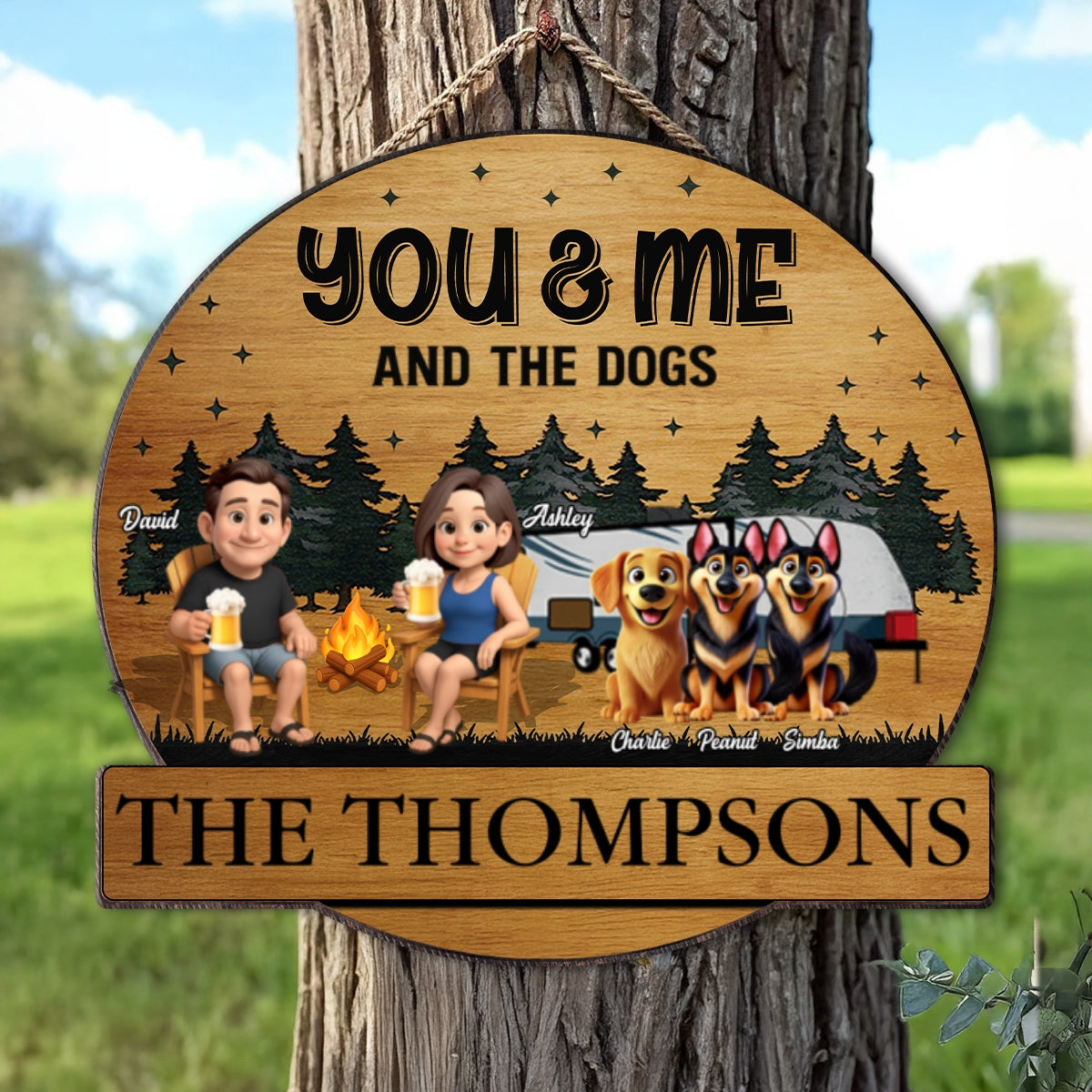 Camping Couples and the Dogs Cats Personalized Wood Sign, Anniversary, Vacation, Funny Gift For Campers