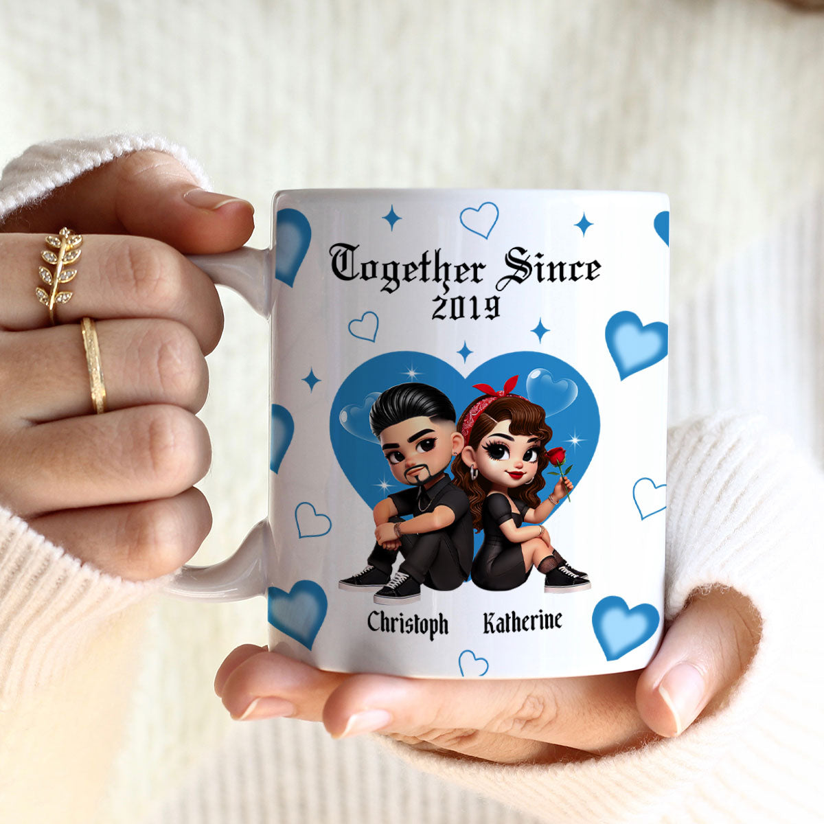 Pretty Couple Roses Heart Together Since Personalized AOP Mug,  Gift, Anniversary Gift for Couples