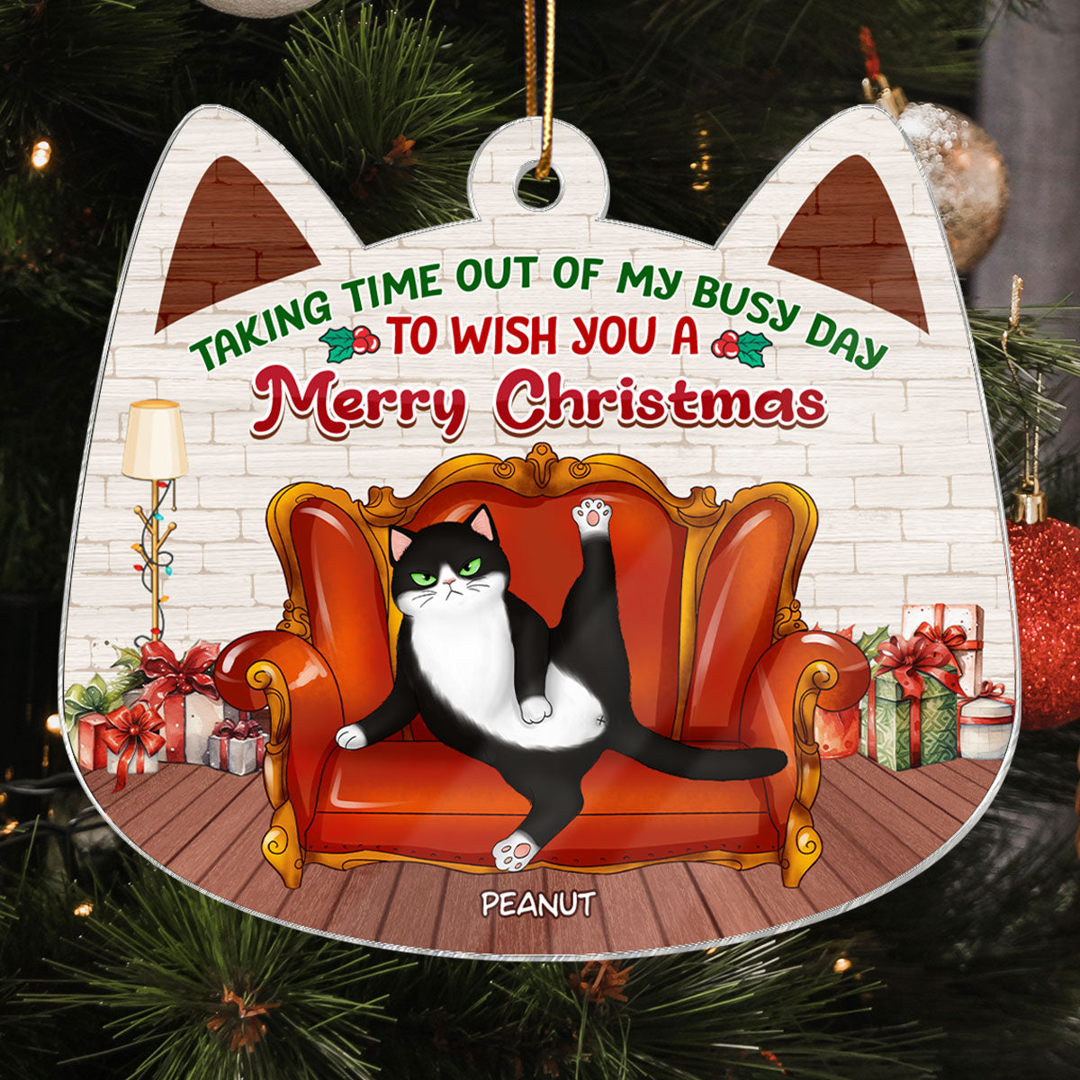Sassy Fluffy Cats Taking Time Wish You Merry Christmas Personalized Acrylic Ornament, Funny Christmas Gift For Cat Lovers