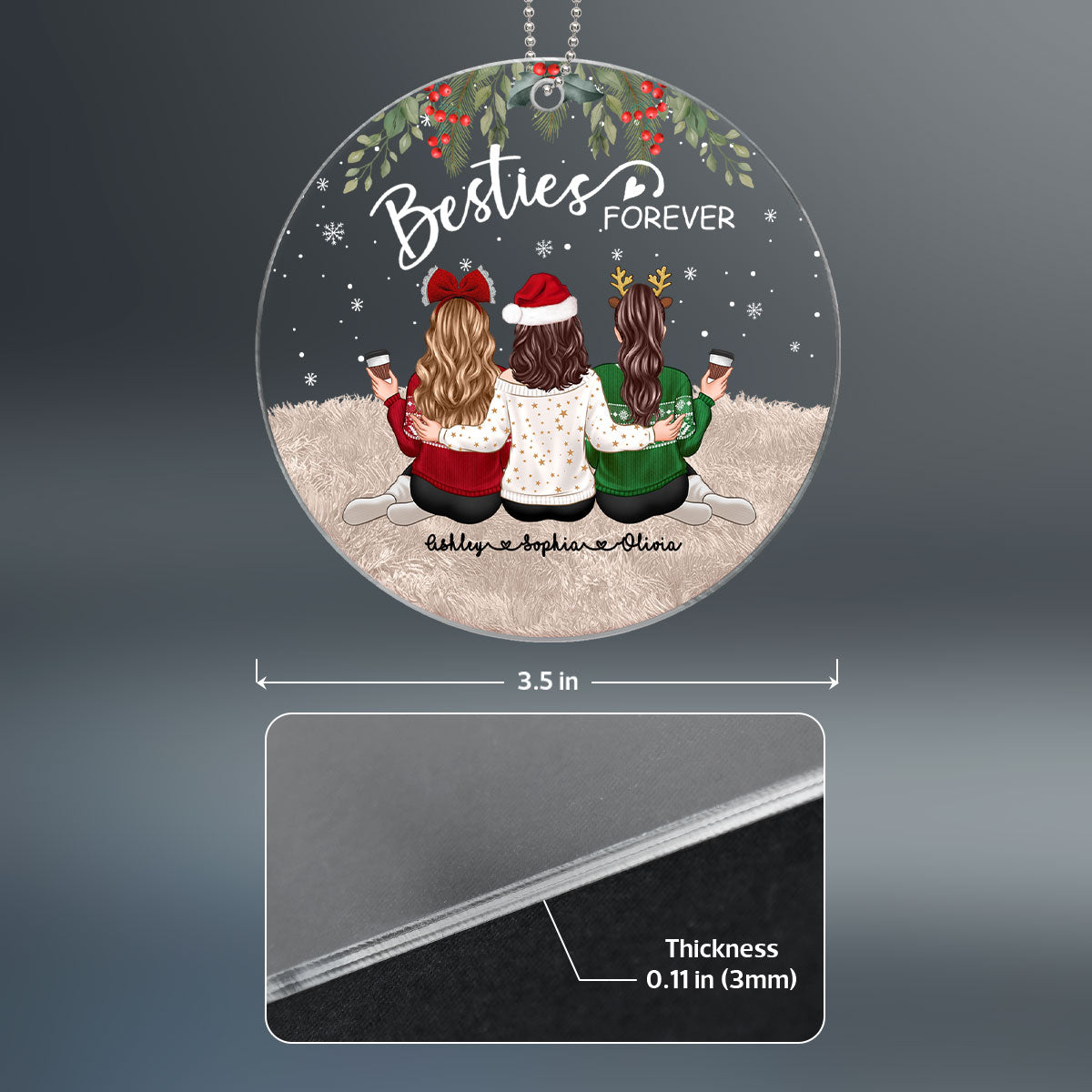 Besties Sisters Sitting Back View Holly Personalized Acrylic Ornament