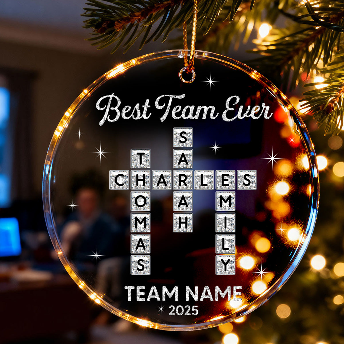 Best Team Ever Shining Effect Crossword Puzzle - Personalized Acrylic Ornament - Coworkers, Colleagues Gift Exchange