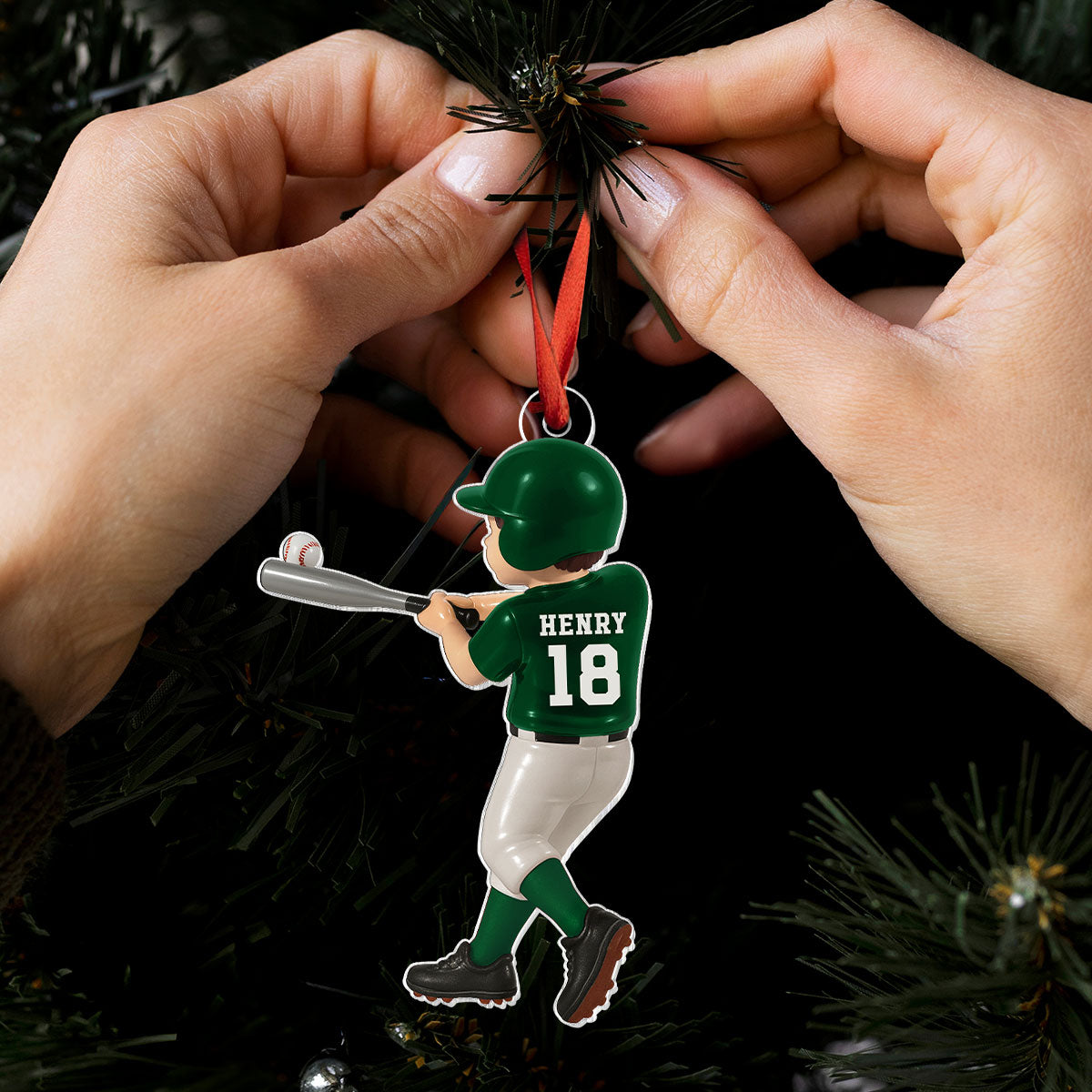 Personalized Baseball Player Ornament, Kid Hitting Ball, 3D Effect Acrylic Ornament