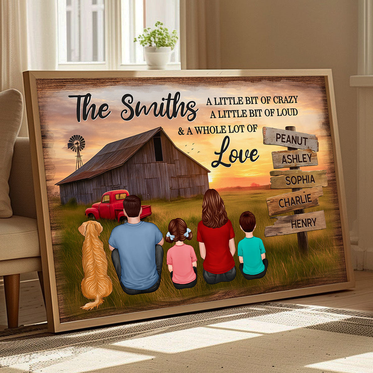 Family Wood Sign Sunset Farmhouse Personalized Poster, Father's Day gift for Dad, Husband, Grandpa