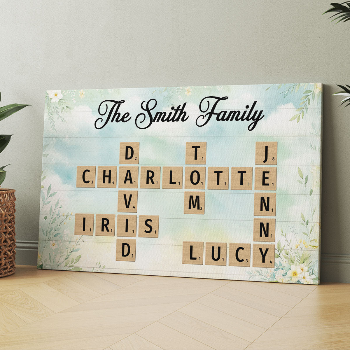 Family Crossword Puzzle Art Personalized Canvas Prints, Gift For Mom, Grandma