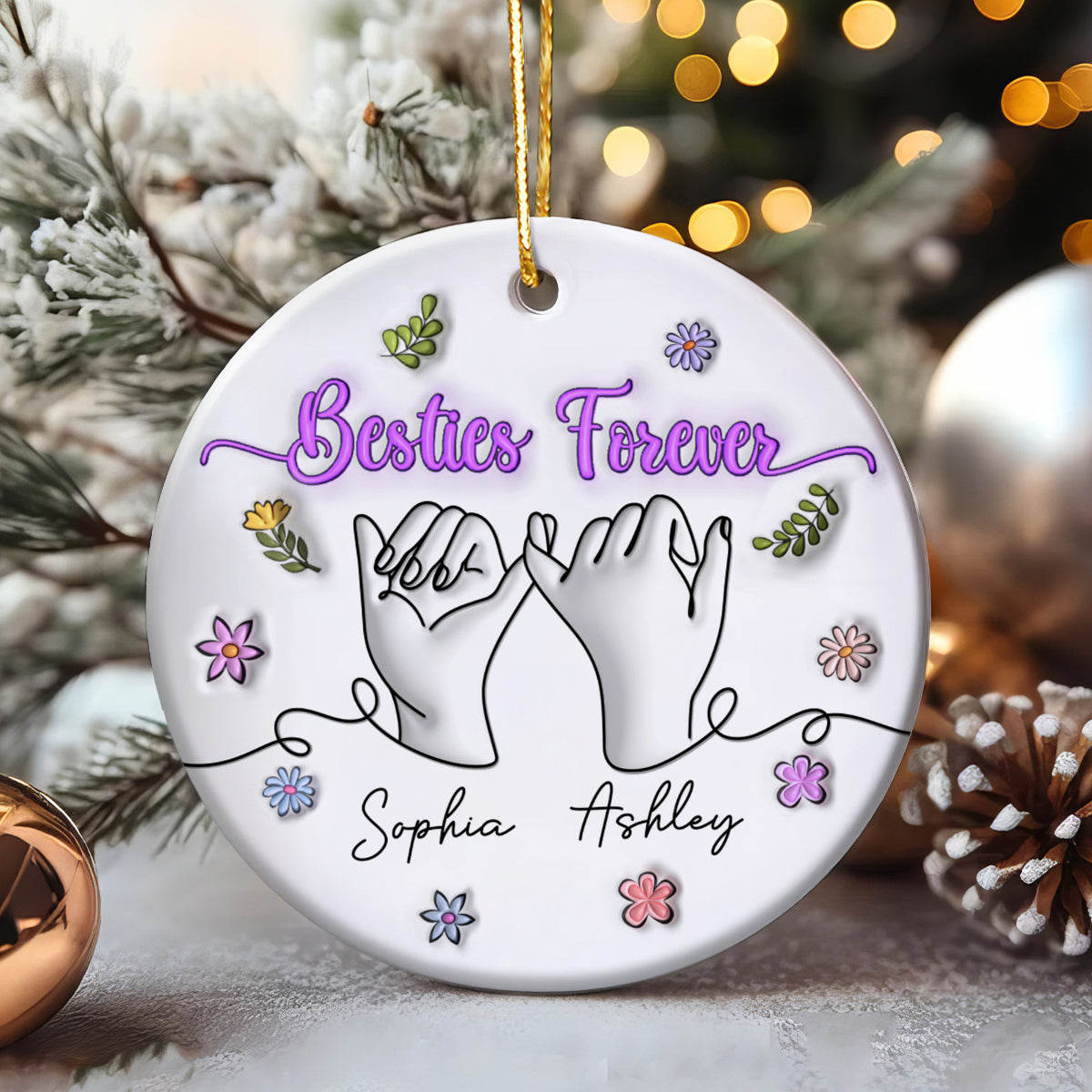 3D Inflated Besties Forever Pinky Promise Personalized Ceramic Ornament
