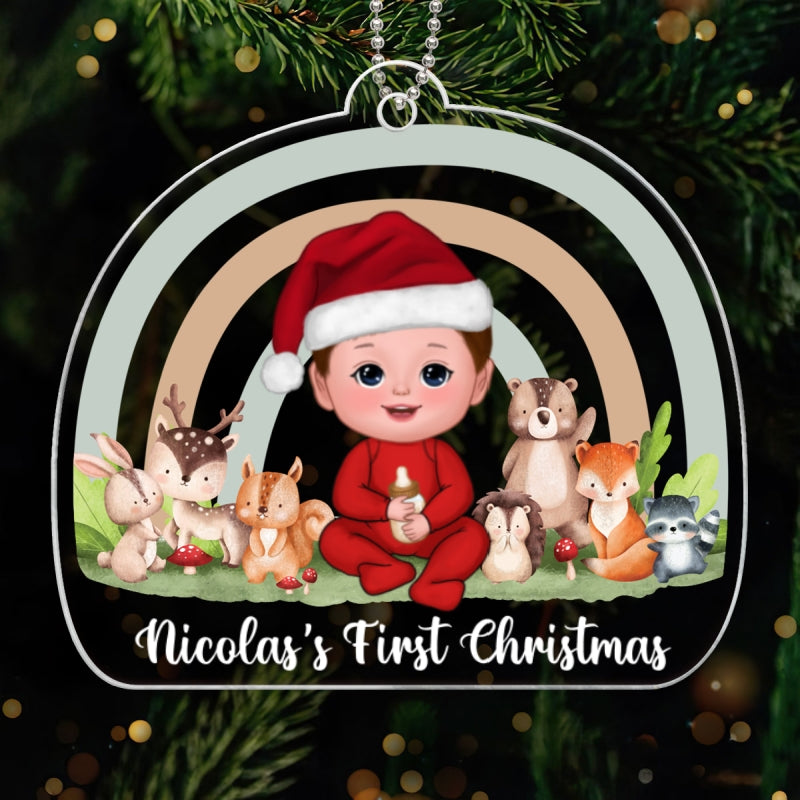 Rainbow Woodland Animals Baby's First Christmas Personalized Acrylic Ornament