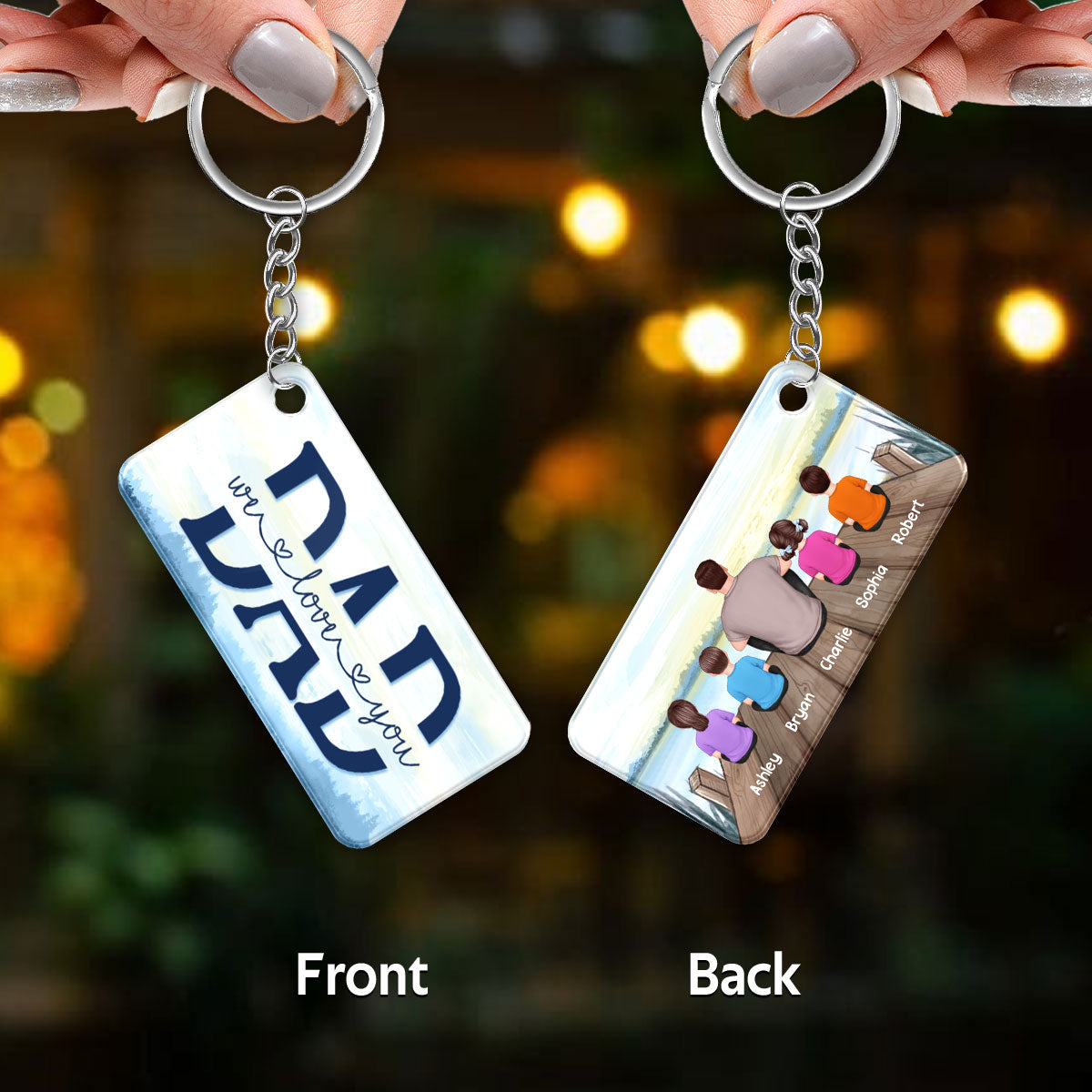Dad And Kids Back View Lake - Personalized Acrylic Keychain