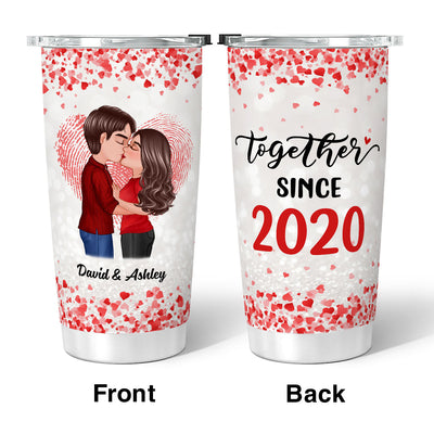 Hearts Flying Doll Couple Kissing  Anniversary Day Gift For Him For Her Personalized Tumbler