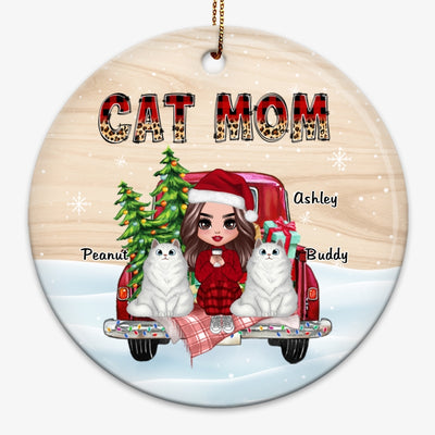 Leopard Cat Mom On Truck Personalized Circle Ornament
