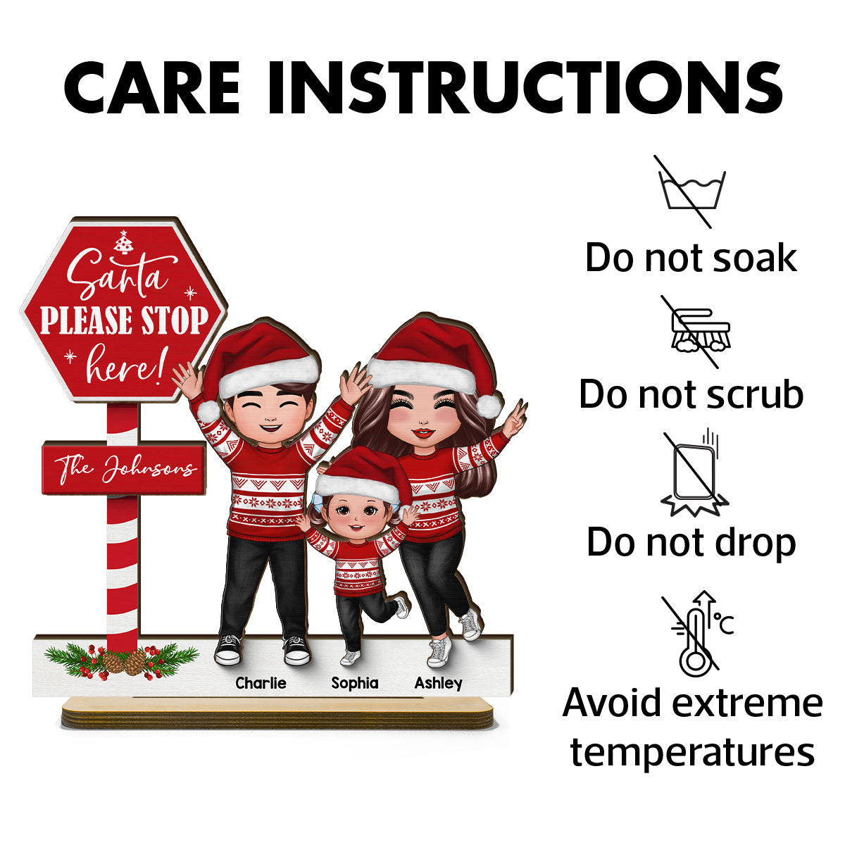 Santa Please Stop Here Family Christmas Decor Personalized 2-Layer Standing Wooden Plaque