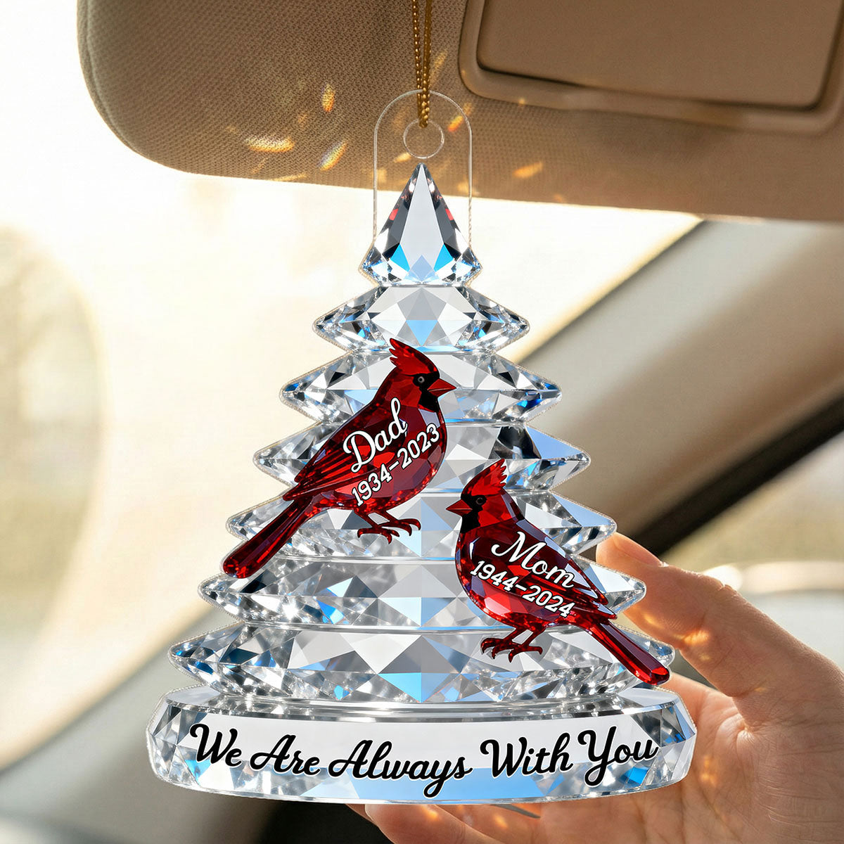 3D Effect Memorial Tree Cardinals - Personalized Acrylic Car Hanger - Remembrance Gift, Sympathy Gift For Whole Family, Extended Family