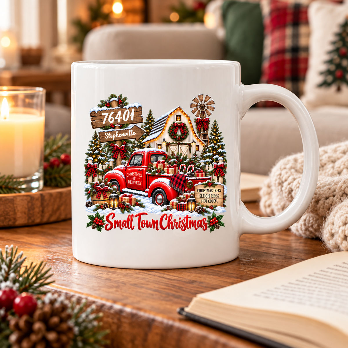 Custom Zip Code Small Town Christmas - Personalized Mug - Trendy Christmas Holiday Tee, Town Pride