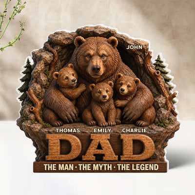 Papa Bear Dad The Man The Myth The Legend - Personalized Acrylic Block Plaque - Cool Father's Day Gift For Dad
