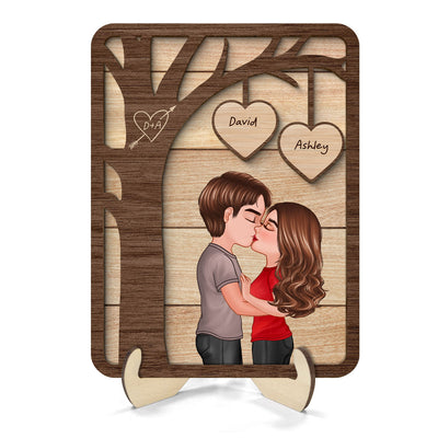 Couple Kissing Under Tree Personalized 2-Layer Wooden Plaque, Heartfelt 2025 Valentine‘s Day Gift For Him, For Her, Husband, Wife, Boyfriend, Girlfriend