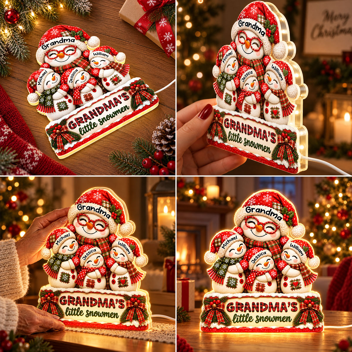 Grandma's Little Snowmen - Personalized Light Box - Heartfelt Christmas Gift for Grandma, Family Keepsake