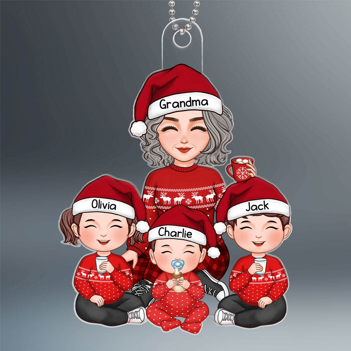 Cute Grandma Grandkids Sitting Gift For Grandson Granddaughter Personalized Acrylic Ornament