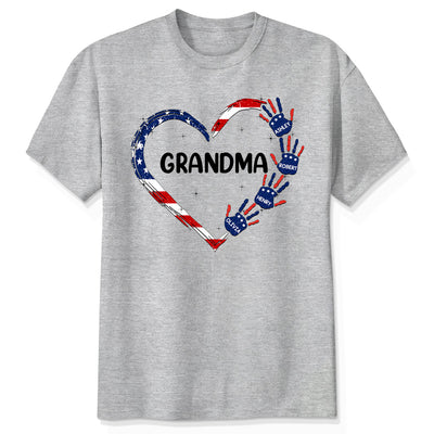 Grandma Mom Heart Handprints 4th Of July Independence Day Personalized Shirt