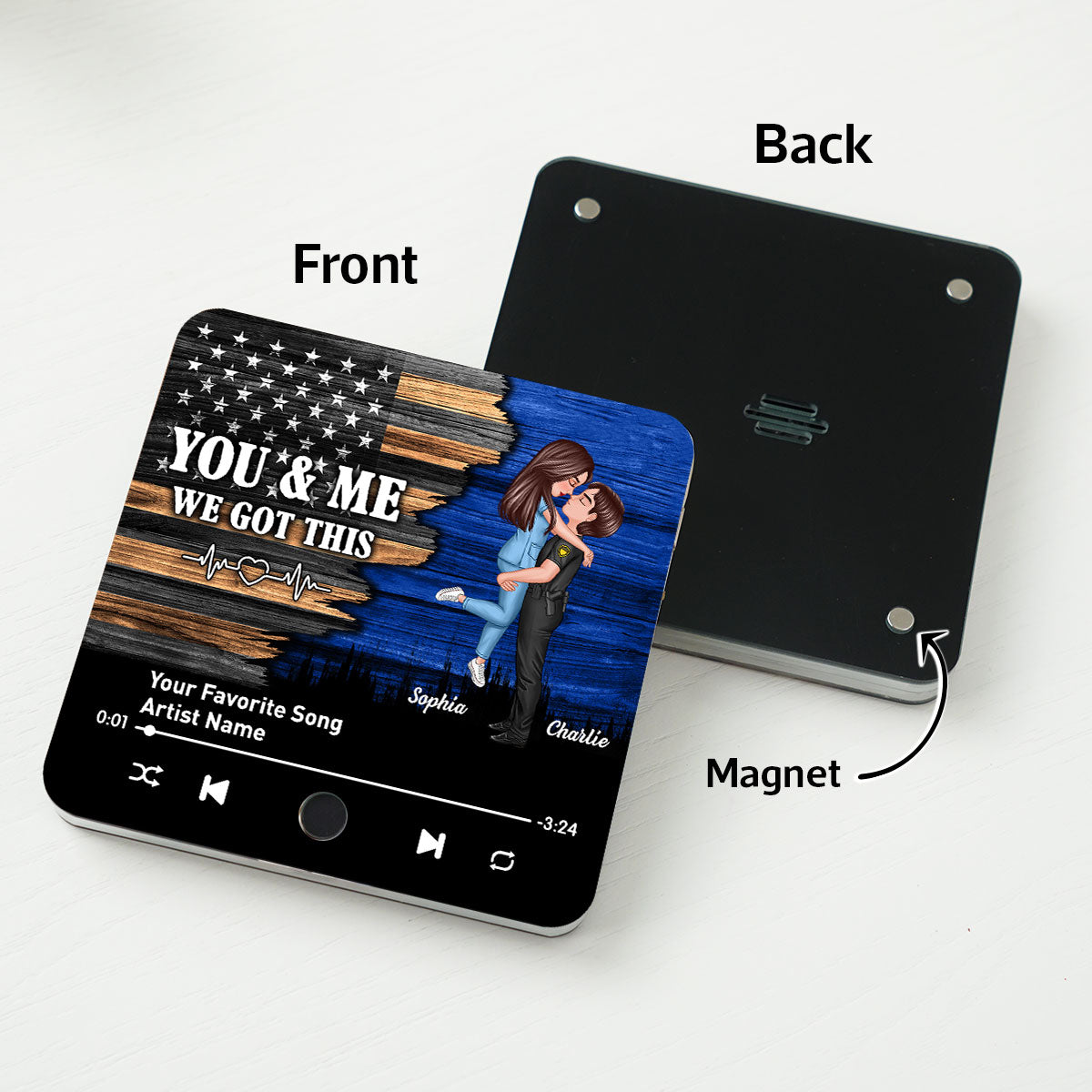 Hero Couple Hugging Kissing Favorite Song Personalized Music Fridge Magnet,  Gift Gift For Her Gift For Him
