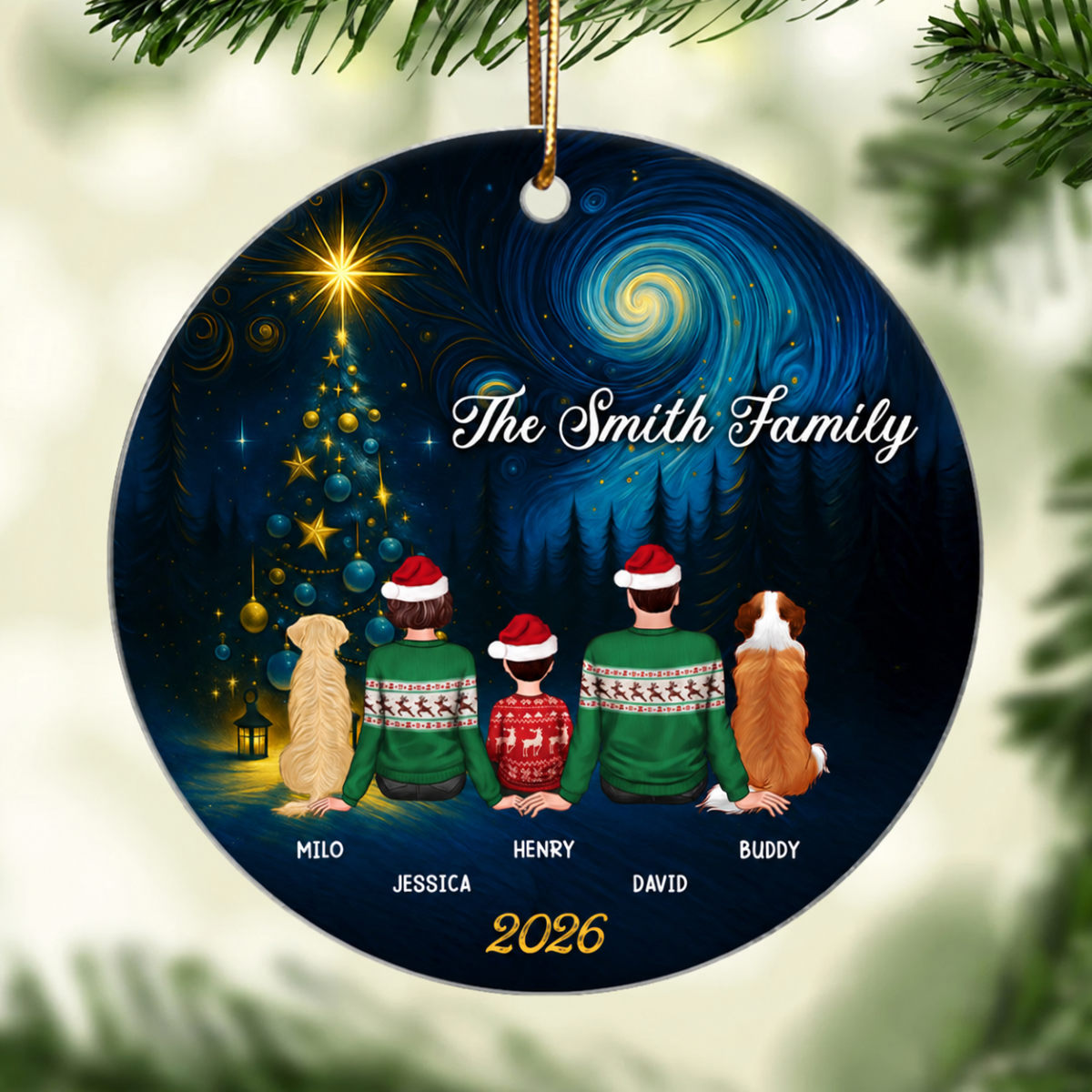 Starry Night Family - Personalized Acrylic Ornament - Unique Christmas Gift For Family