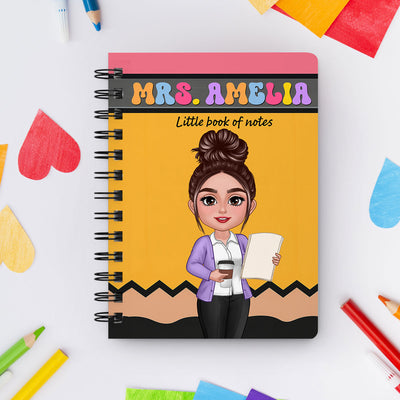 Pencil Themed Teacher With Name Personalized Spiral Notebook Journal, Back To School Stationery