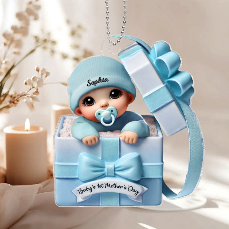 Baby Inside Gift Box 3D Effect Personalized Acrylic Ornament, Lovely Keepsake to Celebrate Baby's First Mother's Day, Gift for new moms