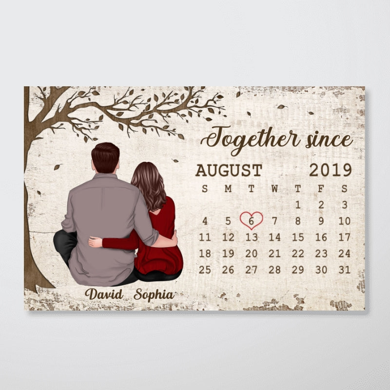 Sitting Hugging Couple Anniversary Calendar Personalized Poster