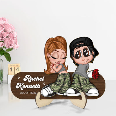 Y2K Couple Standing Personalized 2-Layer Wooden Plaque, Valentines Day Gift, Anniversay Gift for Him for Her