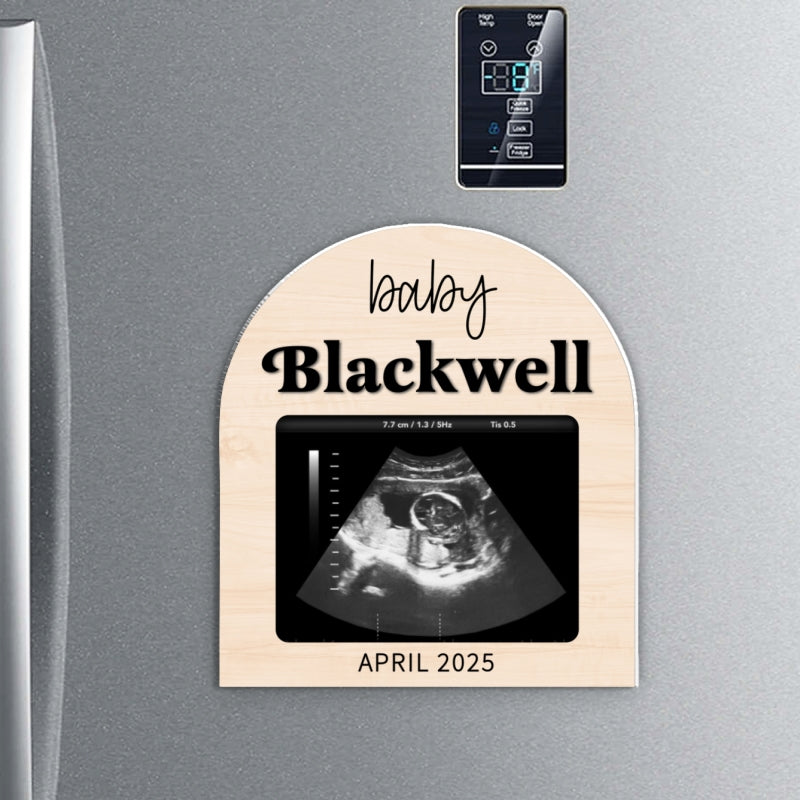 Upload Ultrasound Photo Baby Coming Soon Personalized Acrylic Fridge Magnet, Unique Pregnancy Announcement