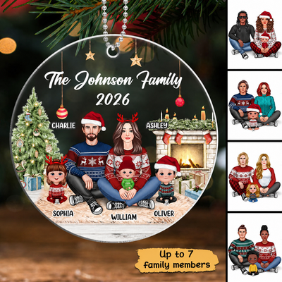 Pretty Family Sitting In House Personalized Acrylic Ornament