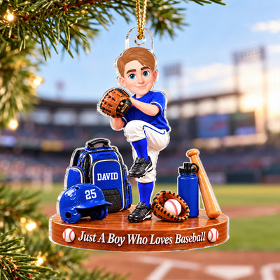 Just a Boy Who Loves Baseball - Personalized Acrylic Ornament - Christmas Gift for Son,Grandson