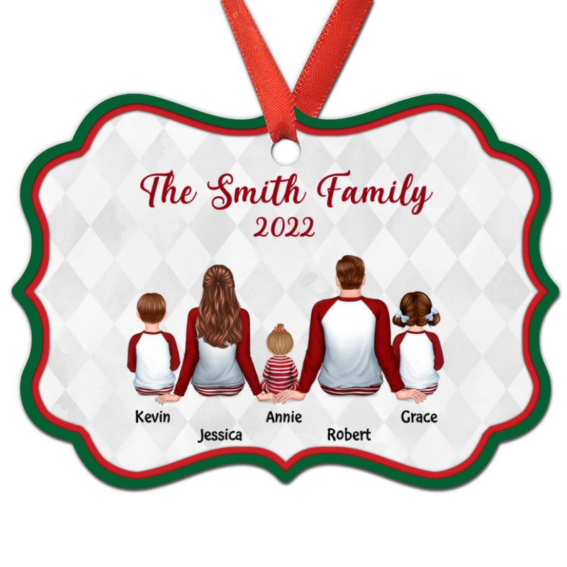 Pajamas Family Couple Dad Mom Kids Dogs Cats Personalized Christmas Ornament