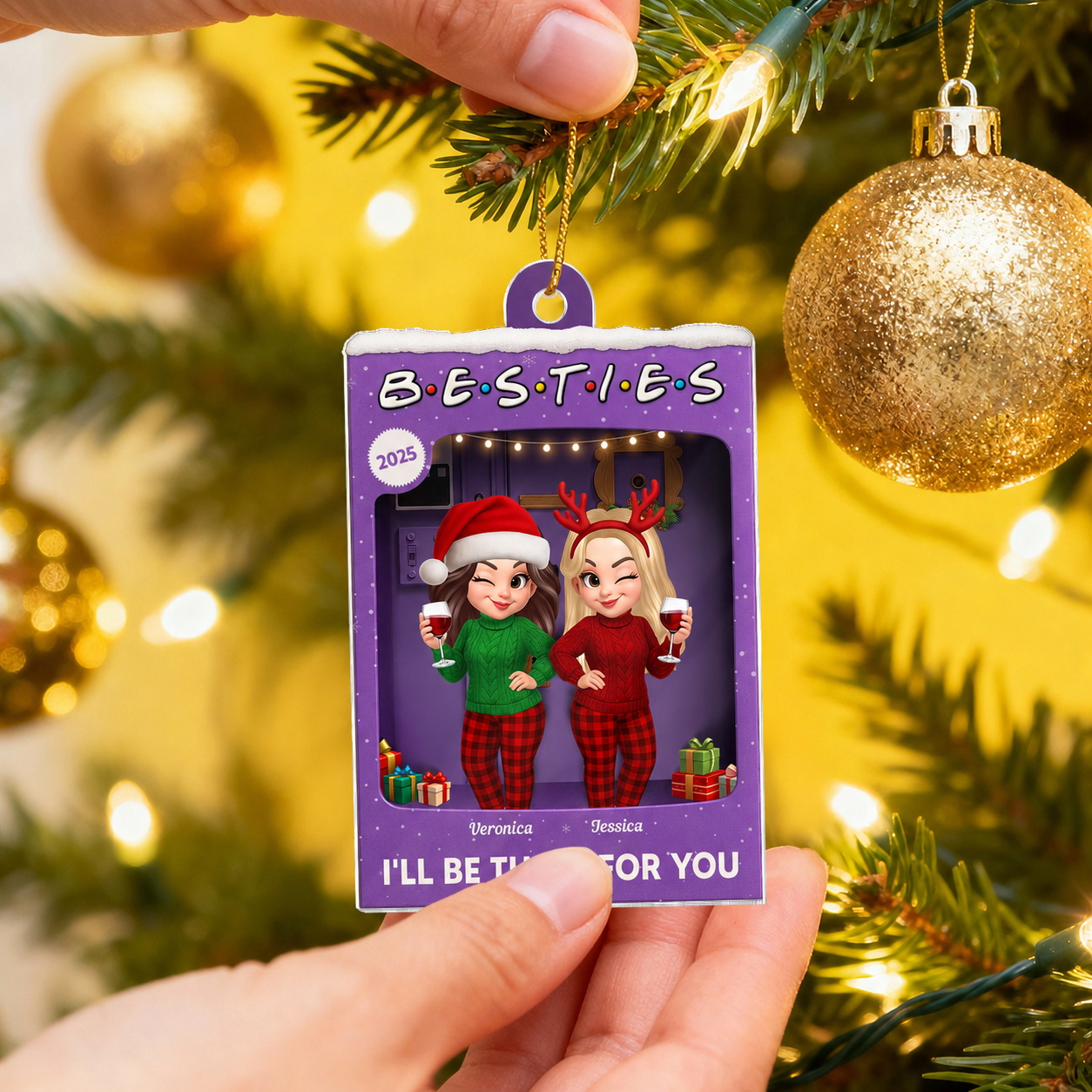 3D Effect Pretty Girl Best Friends Purple Toy Box Style - Personalized Acrylic Ornament - Christmas Gift For Besties
