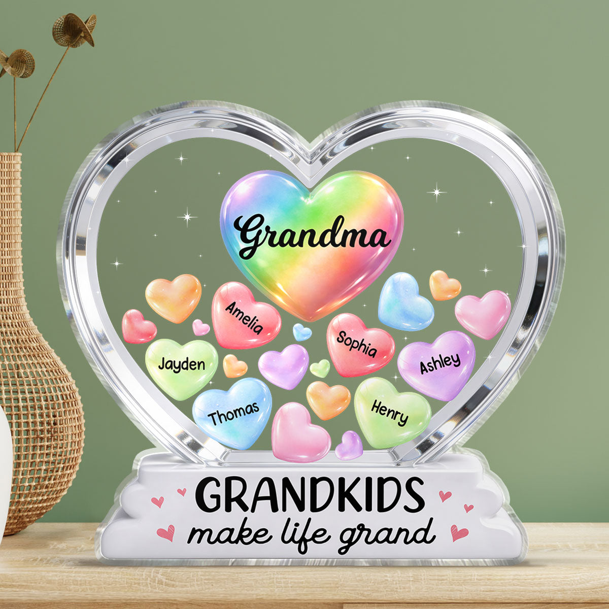 Grandma's Sweethearts In Heart 2D Flat - Personalized Acrylic Block Plaque - Heartfelt Mother's Day Gift For Grandma