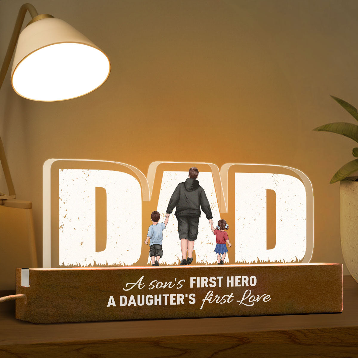 Father's Day Glow - Custom LED Night Light for Dad, A Son's Hero, A Daughter's Love
