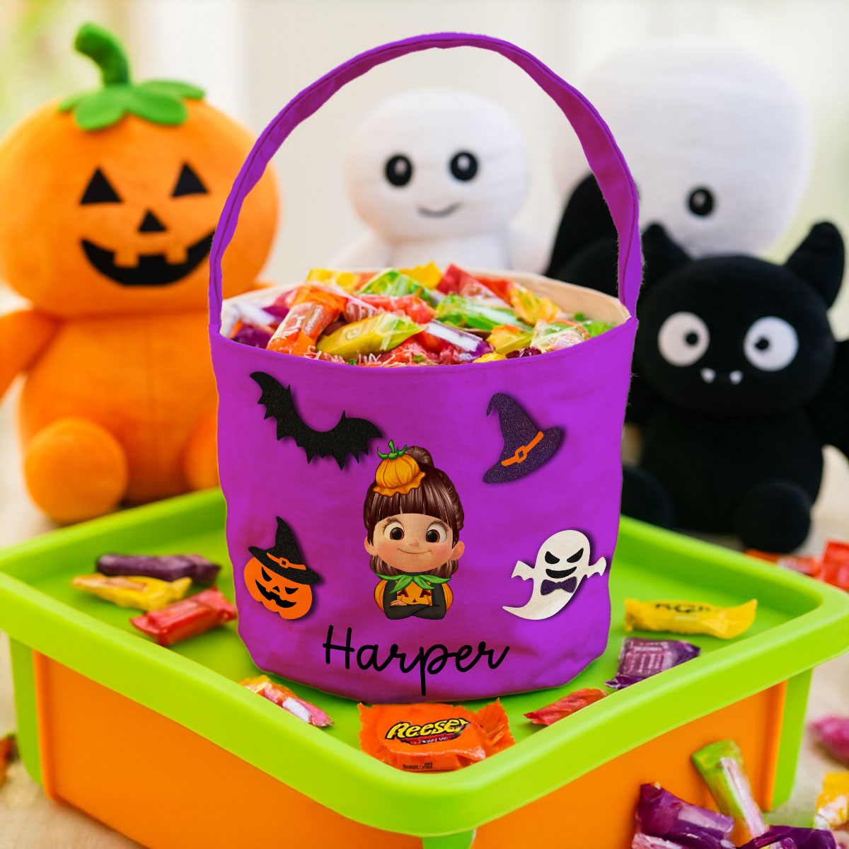 Halloween Theme Cute Cartoon Kid Personalized Trick Or Treat Basket, Gift Bag, Treat Bag For Kids