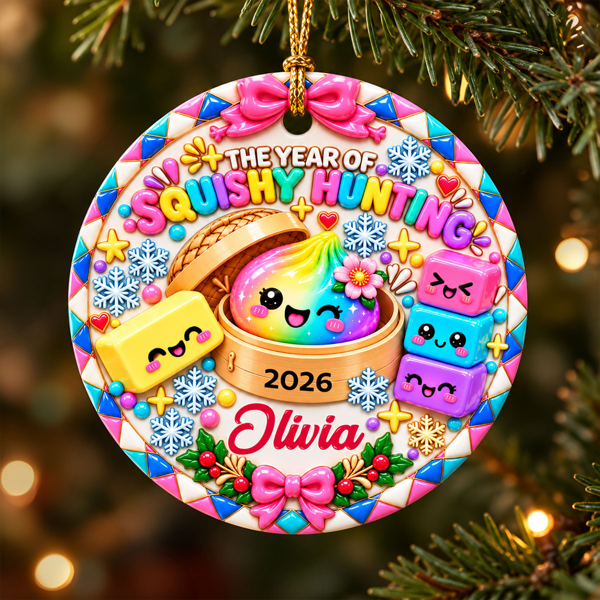 The Year of Squishy Hunting - Personalized Ceramic Ornament - Christmas Gift for Daughter, Granddaughter, Children