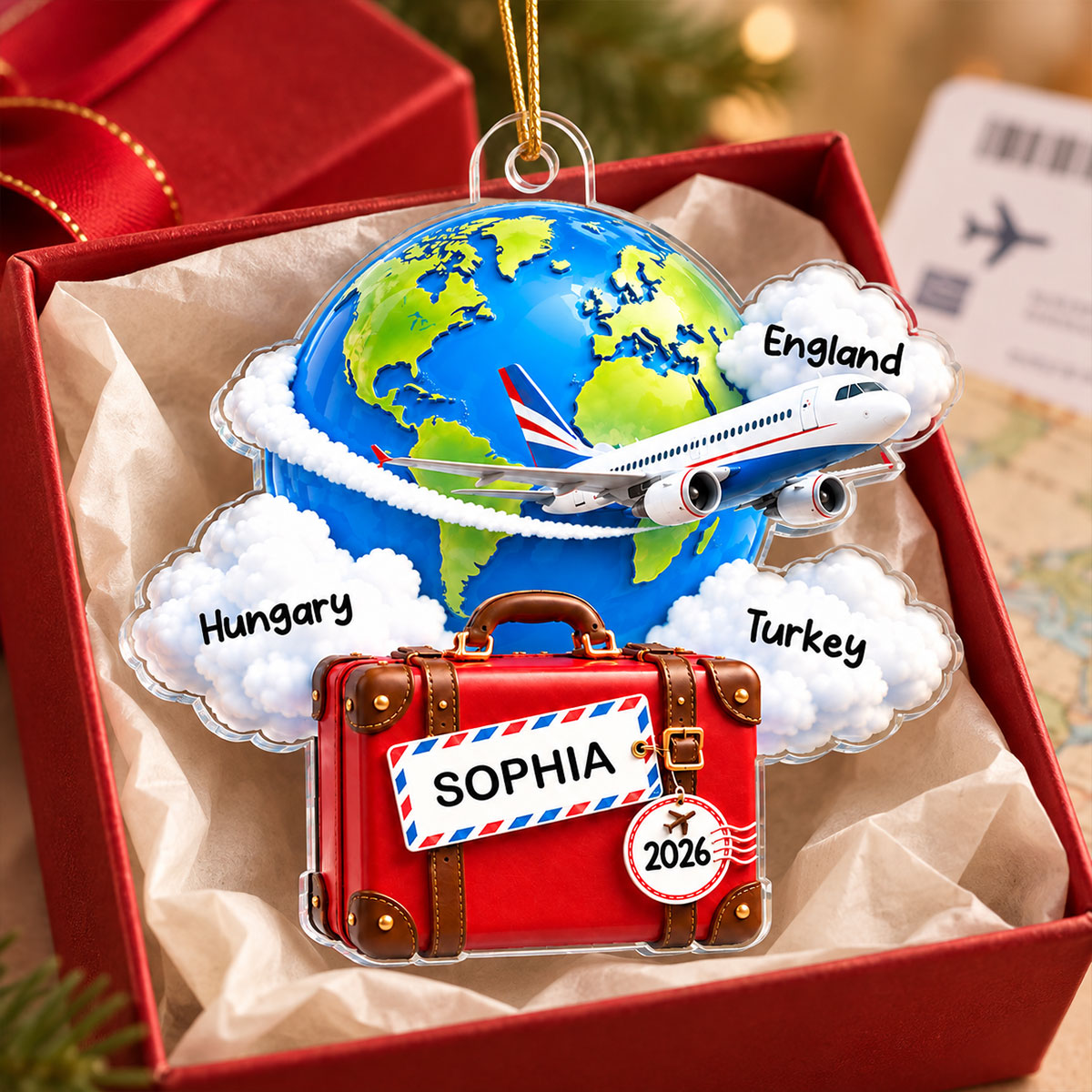 Our Adventures Around the World 2D Flat - Personalized Acrylic Ornament - Custom Travel Memories Keepsake, Gift for Travel Lovers & Couples