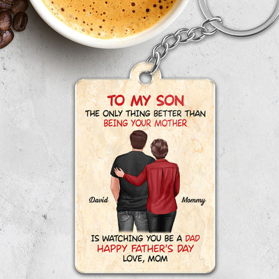 From Mom To Son Happy Father's Day Personalized Acrylic Keychain, Heartfelt Father's Day Gift For Son