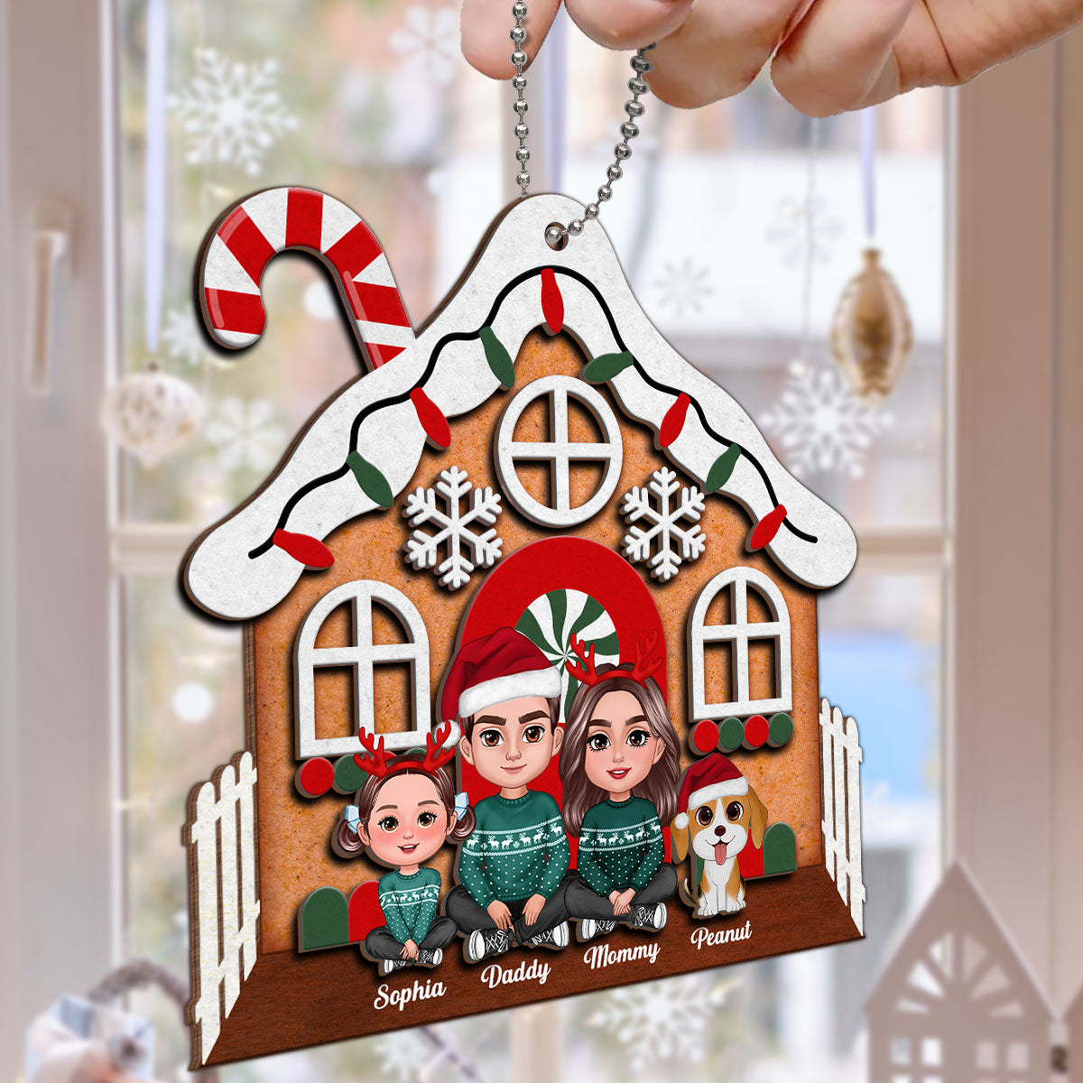 Gingerbread House Family Christmas Decor Personalized 2-Layer Wooden Ornament