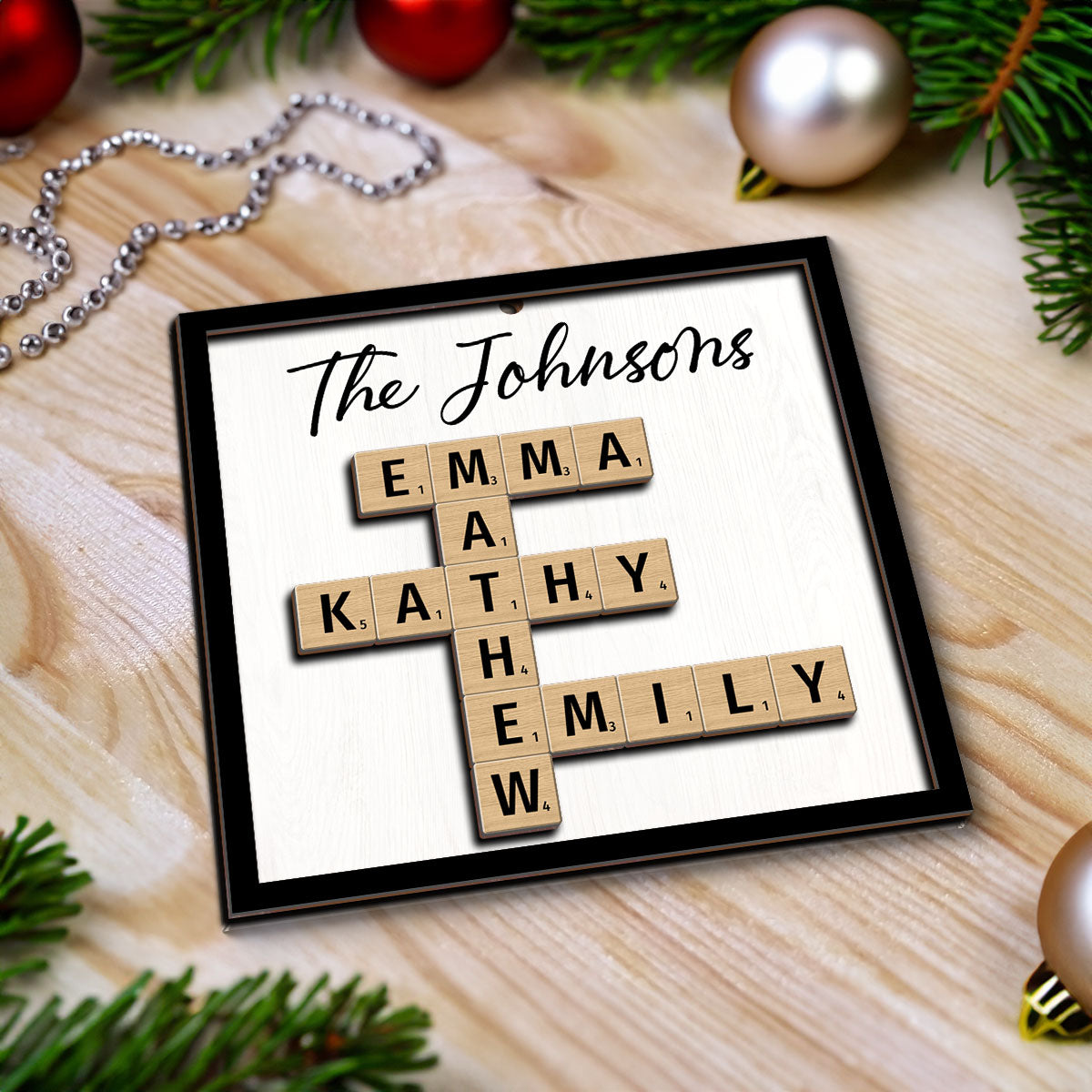 The Family Puzzle Crossword Art Christmas Decor Personalized 2-Layer Wooden Ornament