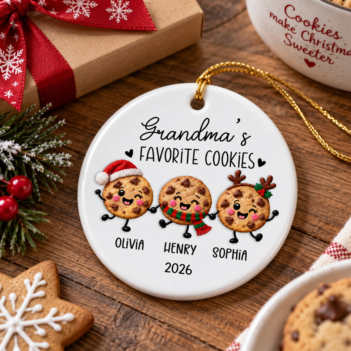 Grandma Favorite Cookies 2D Flat - Personalized Ceramic Ornament - Christmas Gift For Grandma