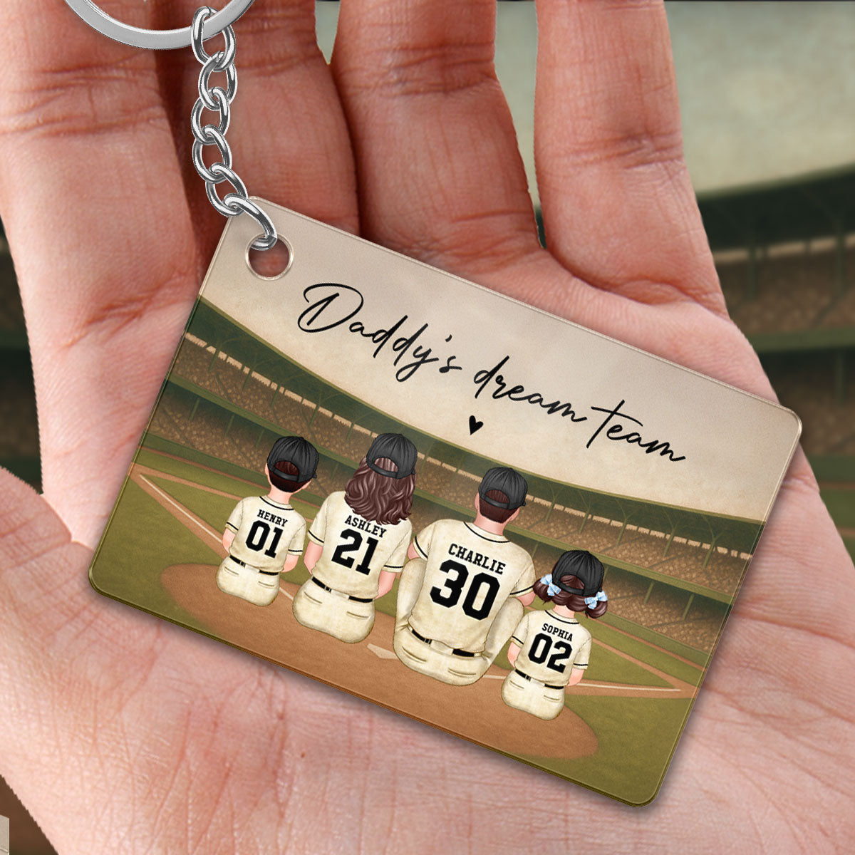 Retro Vintage Baseball Daddy's Dream Team Personalized Acrylic Keychain, Gift For Dad