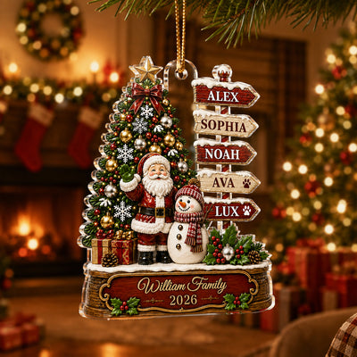 Family Christmas Tree Sign Post - Personalized Acrylic Ornament - Christmas Gift, Gift For Family