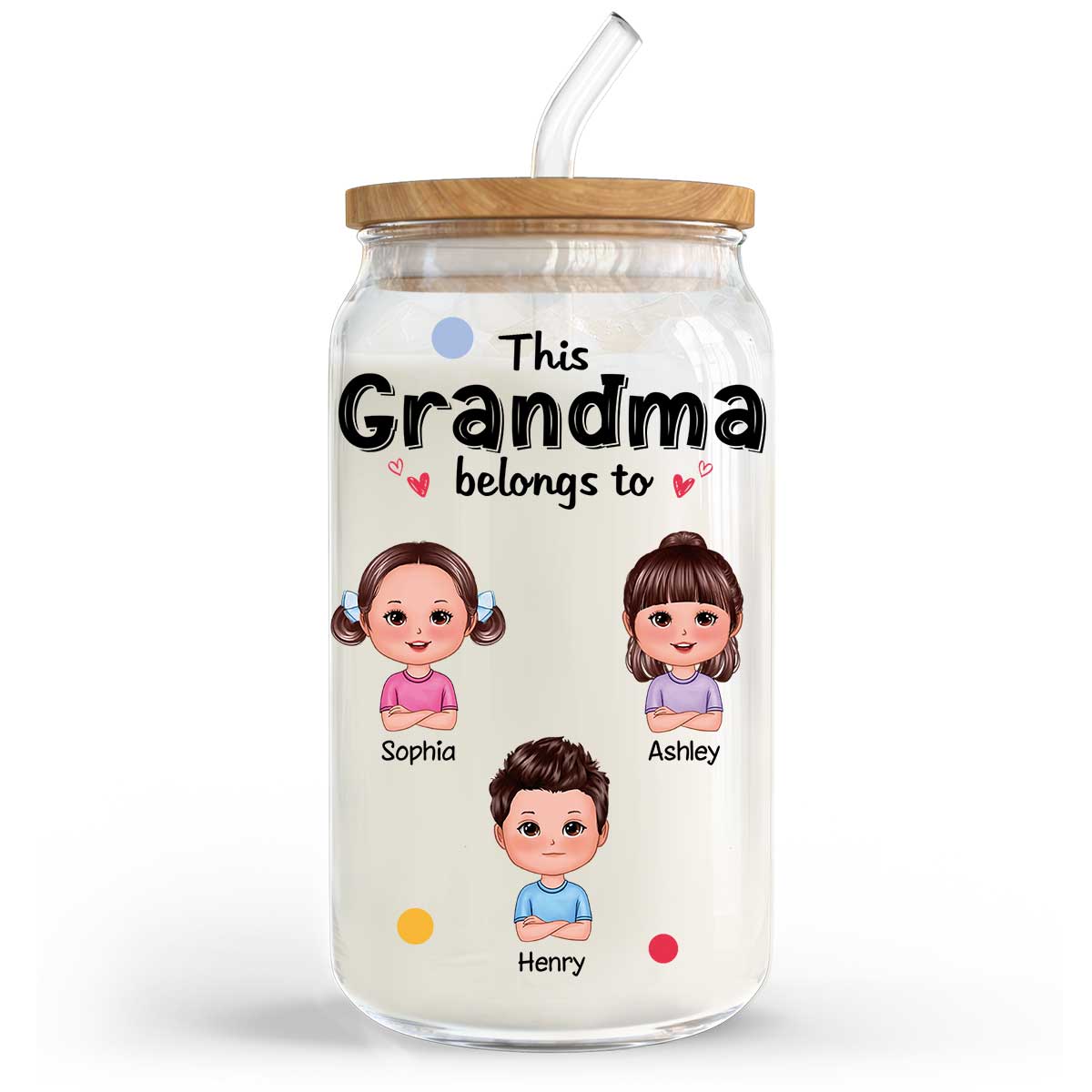 This Grandma Mom Belongs To Cute Kids Personalized Clear Glass Can