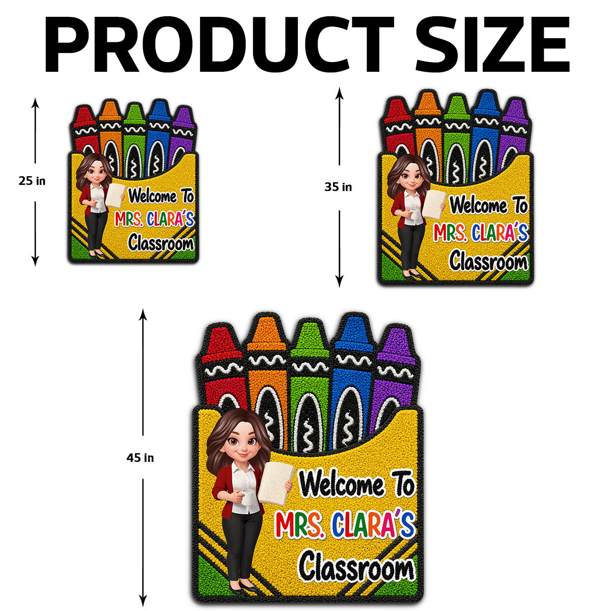 Teacher Welcome To Classroom Crayon Box Faux Yarn Pattern - Personalized Doormat - Back To School Gift For Teacher, Classroom Decor