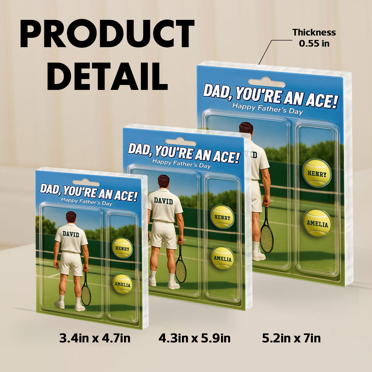 You're An Ace Tennis Dad With Kids' Names Custom Figure Personalized Acrylic Block Plaque, Father's Day Gift For Him, For Dad